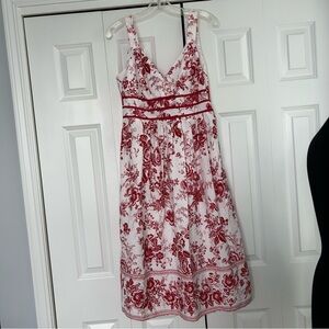 Robbie Bee Cotton Floral Red and White Dress 6